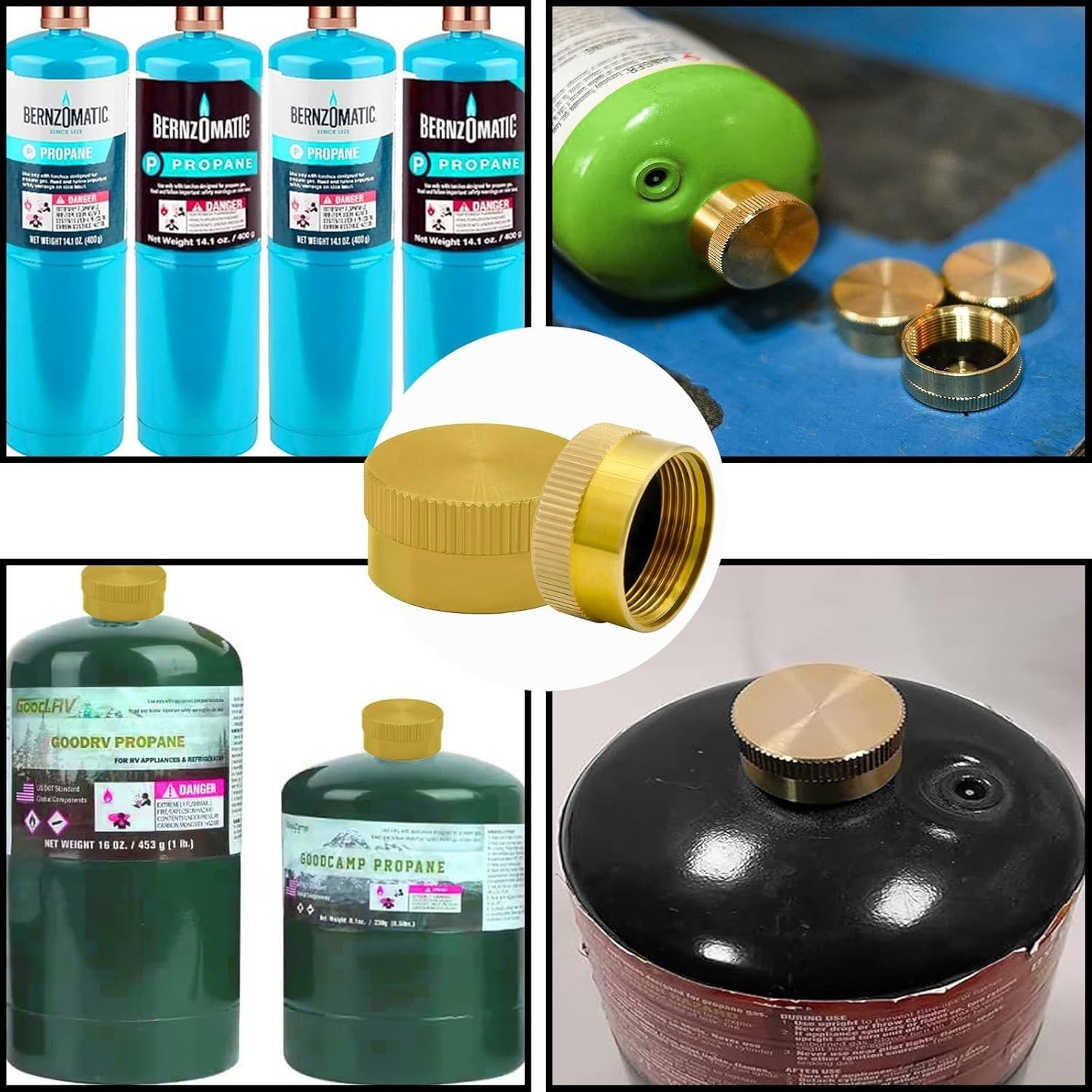 6PCS Solid Brass Propane Bottle Caps For Refill 1 LB Gas Tank Cylinder Seal NEW