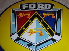 VINTAGE 11 3/4 in FORD AUTOMOBILE & TRUCK ADV. SIGN HEAVY METAL PORCELAIN #S 217