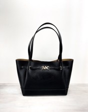 Michael Kors Reed Large Tote Shoulder Handbag Leather Black Belted Snap READ