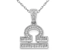 1/8 Carat (ctw) Diamond LIBRA  Zodiac Necklace 14K White Gold