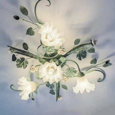Mediterranean Flower Chandelier Ceiling Princess Ceramics Glass Light Lamp