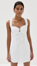 Reformation Reia White Linen Bow Mini Dress Lace Trim Women’s Size 6
