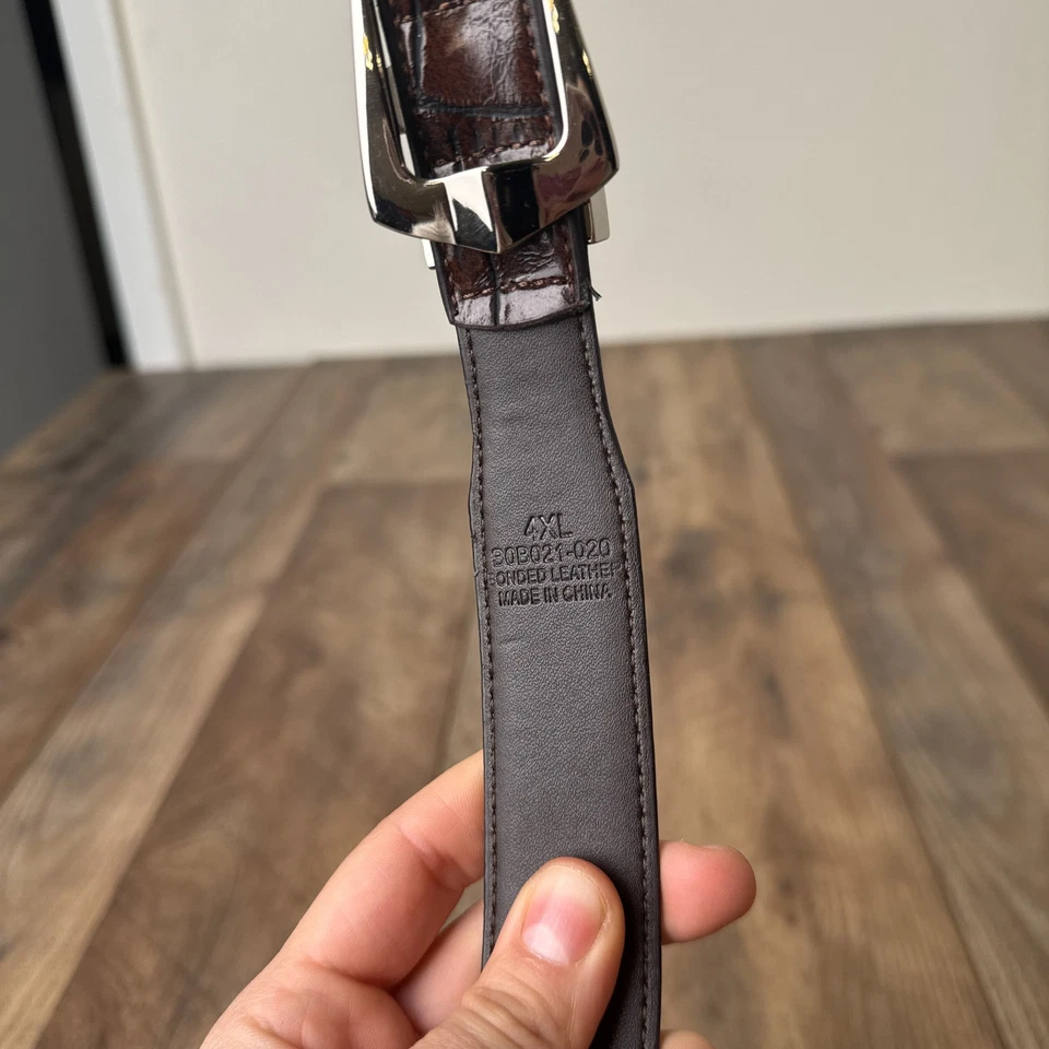 Vintage Crocodile Embossed Leather Belt Mens 4XL Brown Western Silver Buckle - Image 3 of 4