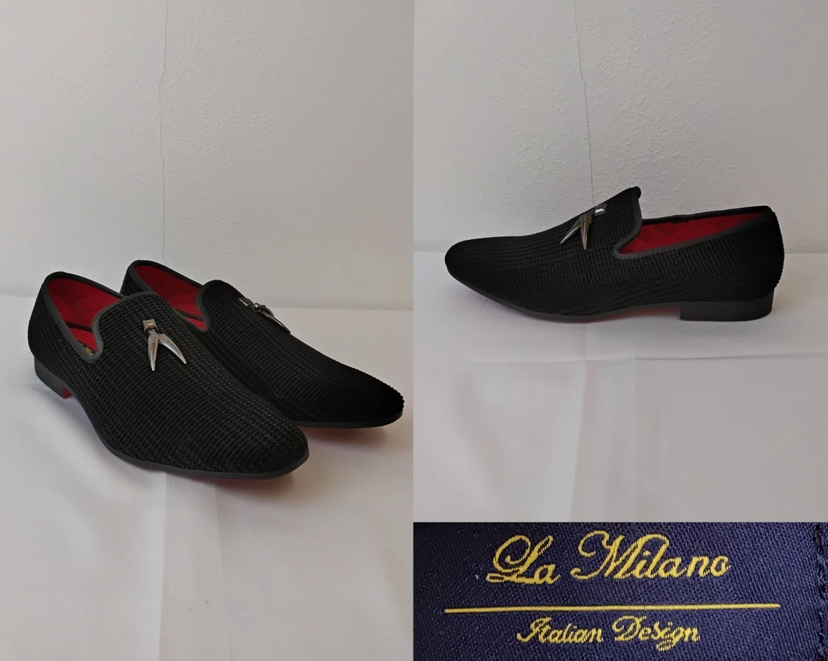La Milano Emerson Dress Shoes Men 9.5 Black Sparkle Slip On Red Sole La Milano Red Dress Shoes for Men for sale | eBay main image 4