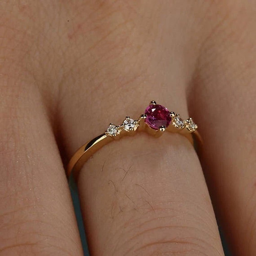 1.25 Ct Round Lab Created Ruby Diamond Engagement Ring 14K Yellow Gold Plated - Picture 3 of 5