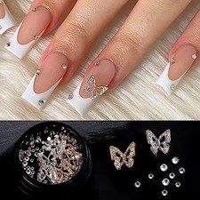 3D Butterfly Nail Charms,Metal Alloy Gold Silver Butterflies with Rhinestones