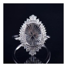 925 Sterling Silver 11x9mm Emerald Cut Semi Mount Women Ring Baguette Halo Ring