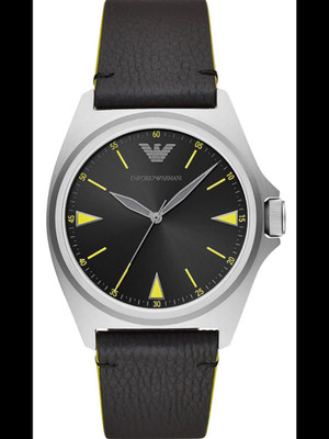 Emporio Armani Armbanduhr AR11330, Edelstahl / Lederband schwarz/gelb, NEU & OVP
