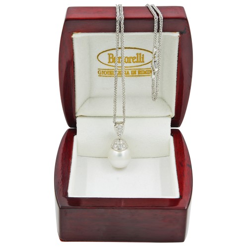 Estate Diamond and Pearl Necklace 18K White Gold 16 Inches - Picture 2 of 6