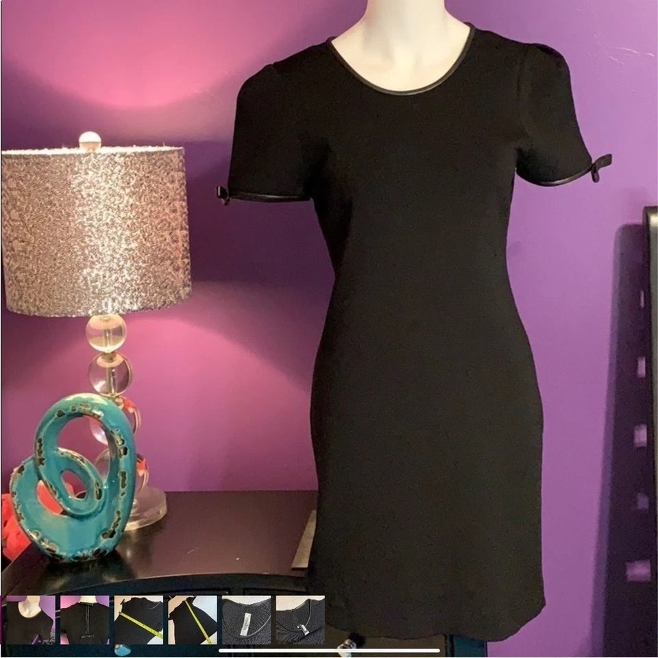 Vestido Valentino negro con ribete de lazo de cuero. Talla M Foto 2 de 4