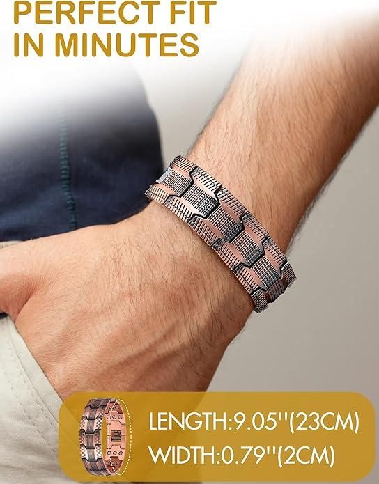 Copper Magnetic Bracelet for Men 3X Strength Magnets Adjustable with Sizing Tool