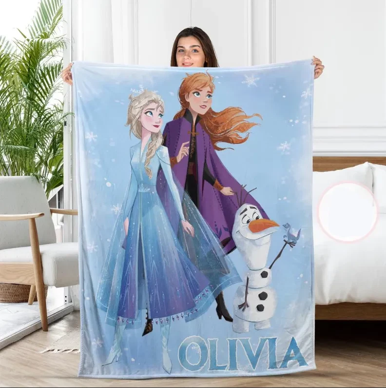 Personalized Disney Princess Elsa Anna Olaf Cozy Fleece Blanket