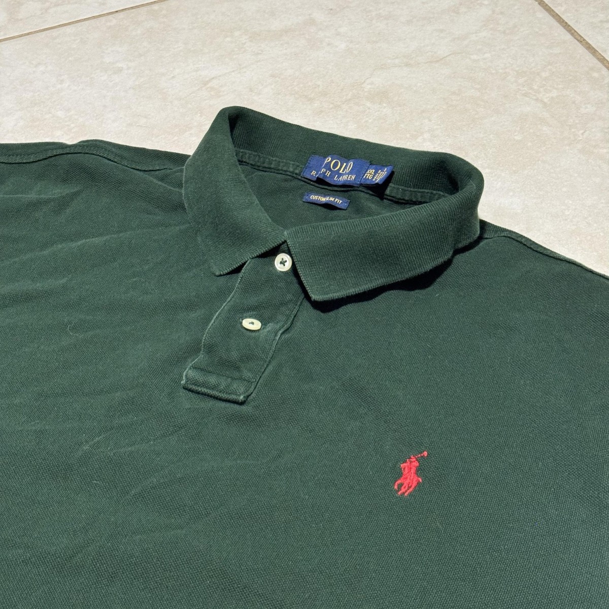 Polo Ralph Lauren Polo Shirt Mens Dark Green Custom Fit Red Pony