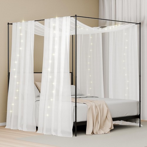 Canopy Bed Curtains with Lights, Princess Bed Canopy Scarf for Full/Queen Bed...