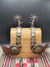 Antique Pair of August Buermann No. 1403 Pattern Silver Inlaid Spurs w/ Chains