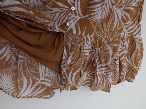 New Autograph Dress 16 Womens Tan Brown White Midi Button Up Flutter Sleeve - Picture 7 of 10
