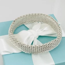 7.5" Tiffany & Co Somerset Flexible Mesh Weave Bangle Bracelet Sterling Silver