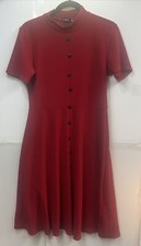 Boohoo High Neck Button Detail Skater Dress Red size 12 US RED FIT FLARE