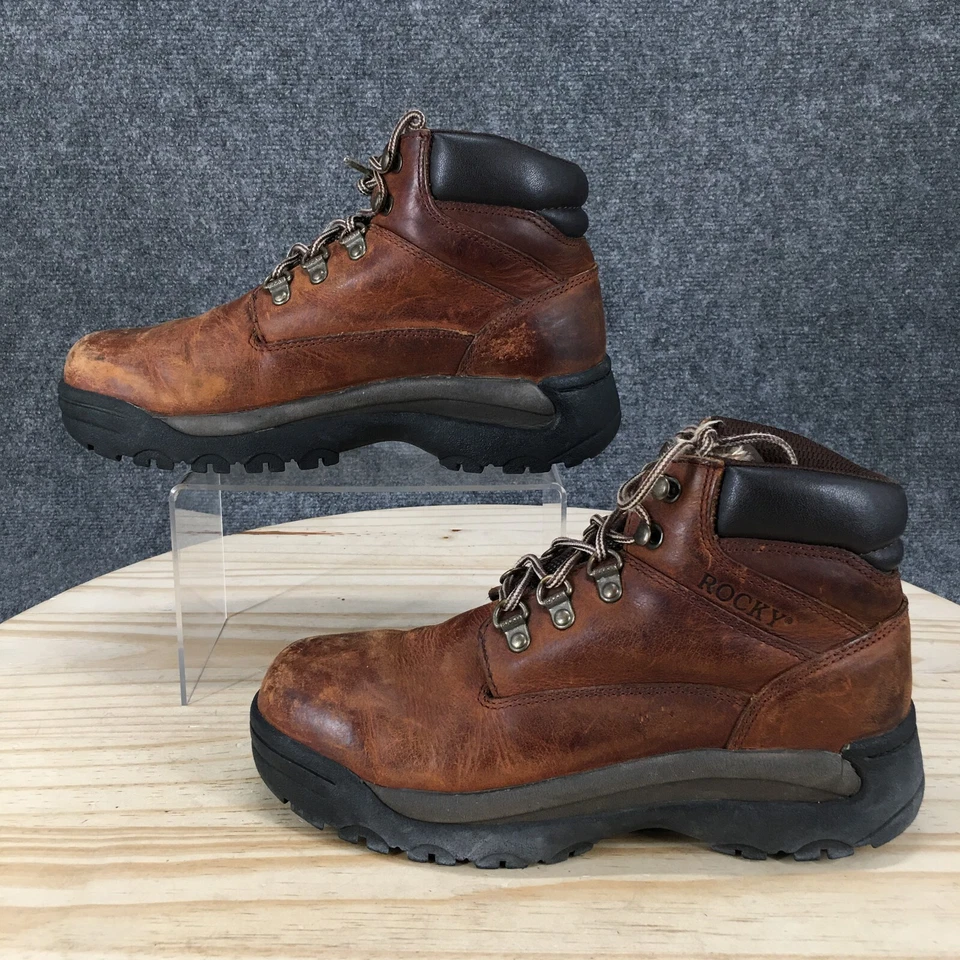 Rocky Boots Para Hombres 8M Bota de Trabajo al Tobillo Resistente al Aceite y al Deslizamiento Cuero Marrón Con Cordones Foto 2 de 4