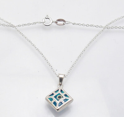 Quadrat filigran Evil Eye Charm Anhänger Kette 925 Sterlingsilber 16'' 18'' 20'' 24''