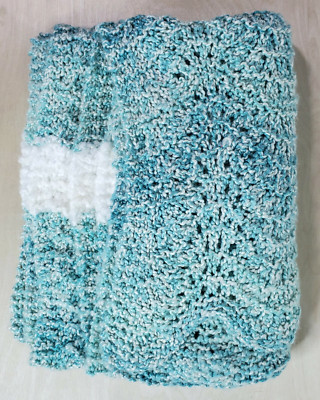 Afghan Throw Lap Oversized Scarf Blanket Knitted 24x88'' Teal Green White Chevron