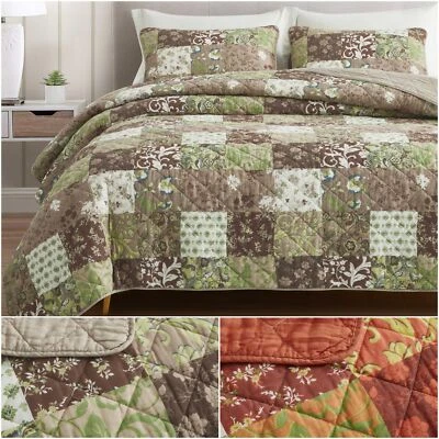Chezmoi Collection Leilani Bohemian Printed Floral Patchwork Cotton Quilt Set