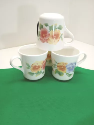 Set of 4 CORELLE SUMMER BLUSH PANSIES Coffee Mugs by Corning Pansy Purple