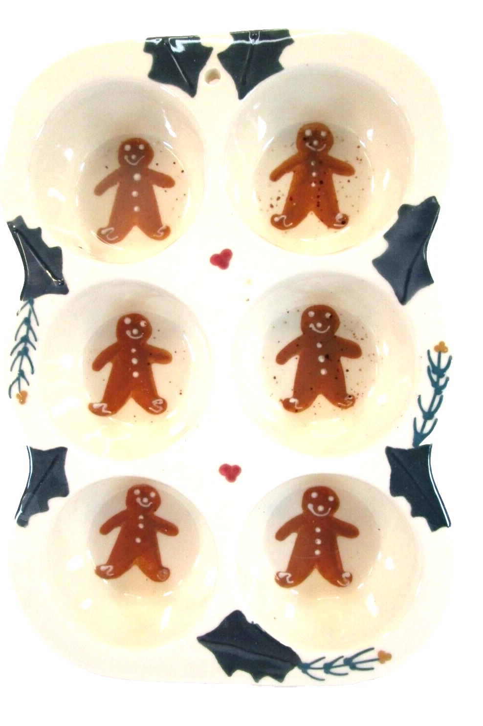 Heartstone Pottery Gingerbread Cupcake Muffin Pan 6 Muffins 10.5x7 Holiday