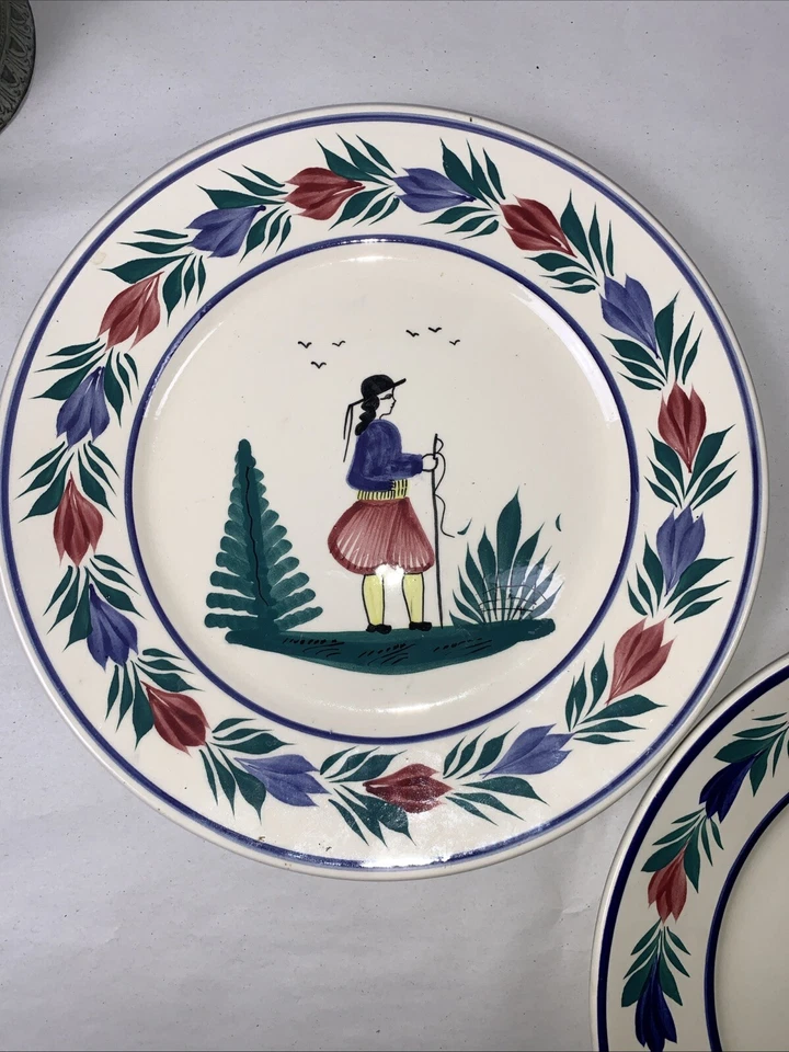 HB Henriot-Boutiller Quimper , France Faience Breton Man And Woman Plates 11” - Image 2 of 4
