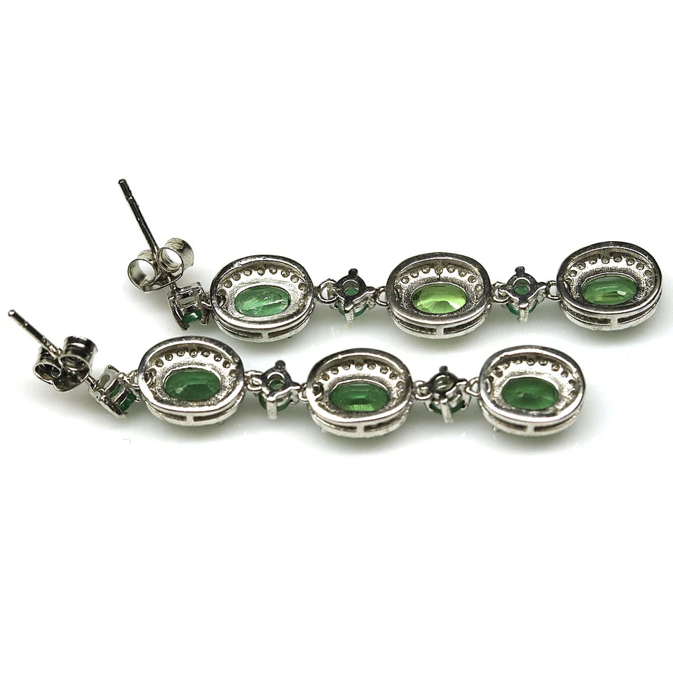 925 Sterlingsilber 5 x 6 Mm. Grün Saphir, Smaragd & Zirkonia Ohrringe - Bild 3 von 4