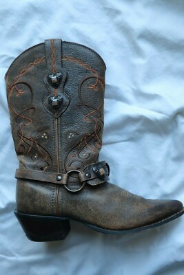 Brown Leather CRUSH by DURANGO Western Boots w/Stitching Heart