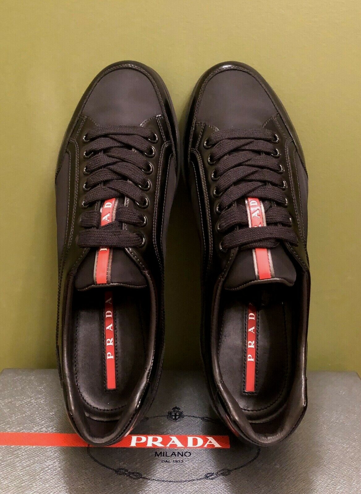 prada men's leather sneakers