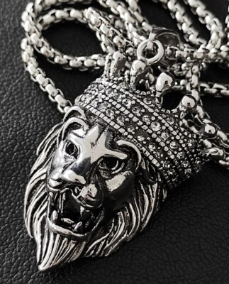 König Löwe Krone Anhänger Edelstahl Halskette Sternzeichen Herren Schmuck KE171B