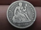 1861 P Seated Liberty Silver Dime- Philadelphia, VG/Fine Details