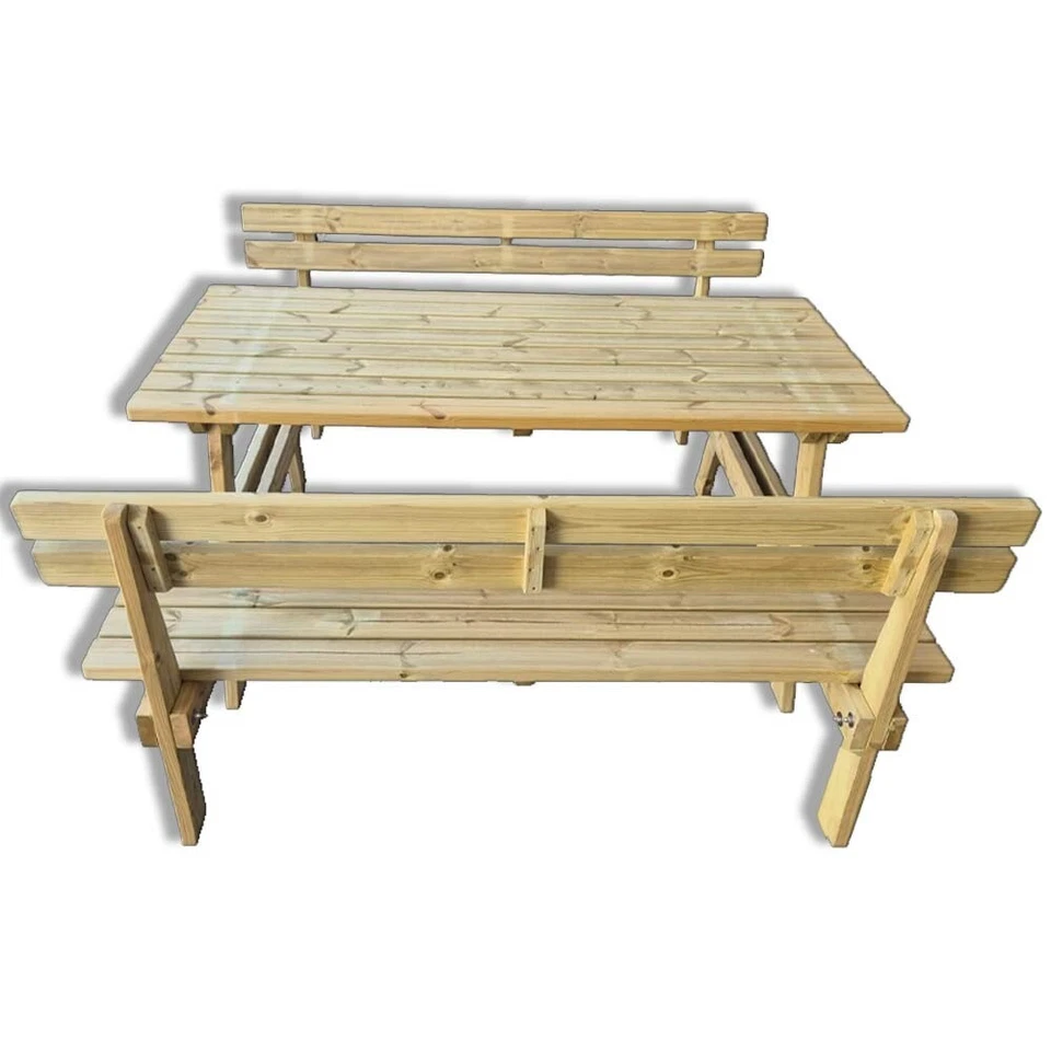 Tavolo da picnic legno 6 posti con panche integrate e schienale, 180x190x78h cm - Immagine 4 di 4