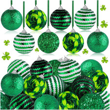 15Pcs St. Patricks Day Ornaments, 2 Inch Green Shamrock Sequin Hanging Ball Good