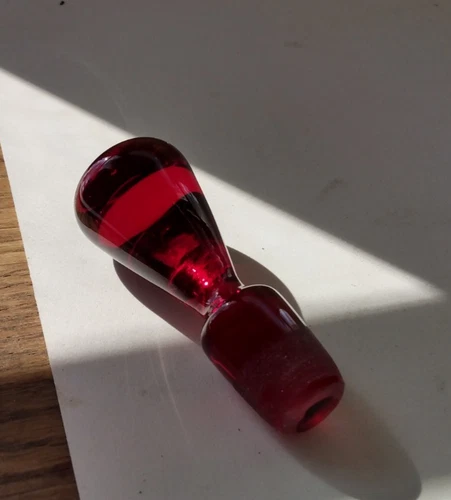 Vintage MCM Ruby Red Glass Decanter Bottle Ball Stopper Viking Pilgrim Blenko