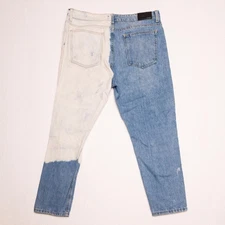 Forever 21 Jeans Mens Slim Distressed Two Tone Half Bleach Colorblock Denim