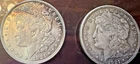 2 Morgan Silver Dollars circa  1921 collectible Antique coins strike business