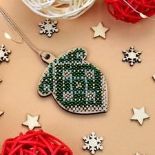 DIY Beaded Embroidery Kit "Forest gift" Christmas Ornament on Wooden Base