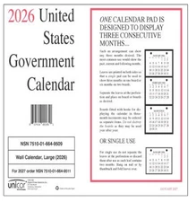 Unicor 2026 US Fed Govt Wall Calendar (Single) NSN 7510016649509 - Fast Shipping