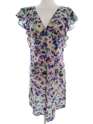 V BY VERY Damen A-Linien-Kleid Gr. 36 Grün Baumwolle 100% Kurzer Ärmel Rüsche