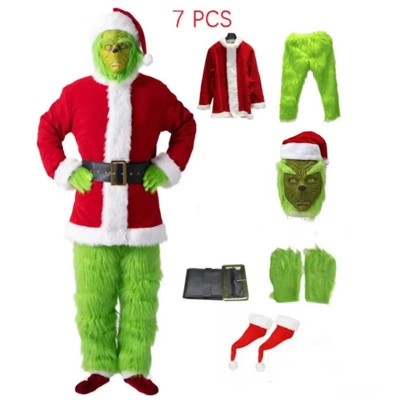 Christmas The Grinch Thickened Adult Santa Claus Complete Costume – S to XXXL