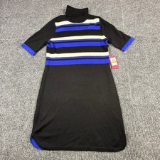 Vince Camuto Womens Size S Striped Turtleneck Sweater Dress Black Blue VC7M3740