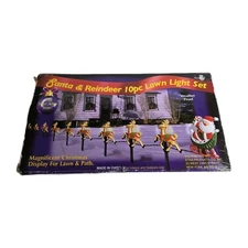 Vintage JSNY Hard Plastic Santa Sleigh & Reindeer Lawn Light Covers 10pc Set NEW