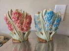 Beautiful Pair of 1950s Mid-Century MCCOY Pink & Blue Hyacinth Flower Vases