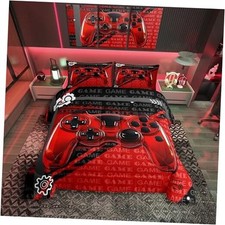 Gamer Comforter Set Size Game Controller Comforter Queen Black and Red White