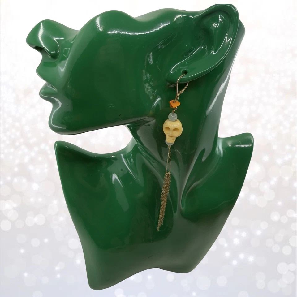 PENDIENTES BORLA COLGANTES ARTESANO GÓTICO CALAVERA Halloween relleno oro 14k vintage Foto 3 de 4