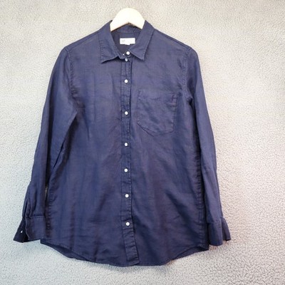 Gap Shirt Men Small Navy Blue Button Front Long Sleeve 100% Linen