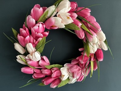 Tulpen Frühlingskranz Haustürkranz Kunstblumenkranz, Kunstblumen